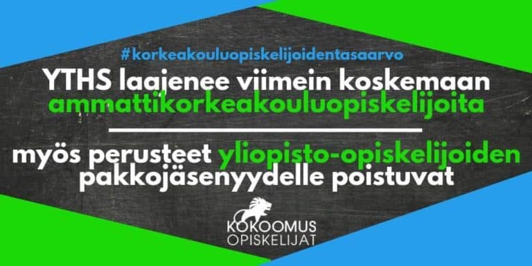YTHS-laajeneminen tuo korkeakouluopiskelijat samalle viivalle